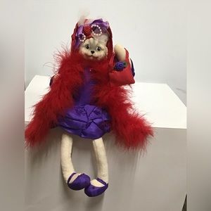 NWT 14 1/2” cat red hat red boa purple dress shelf sitter